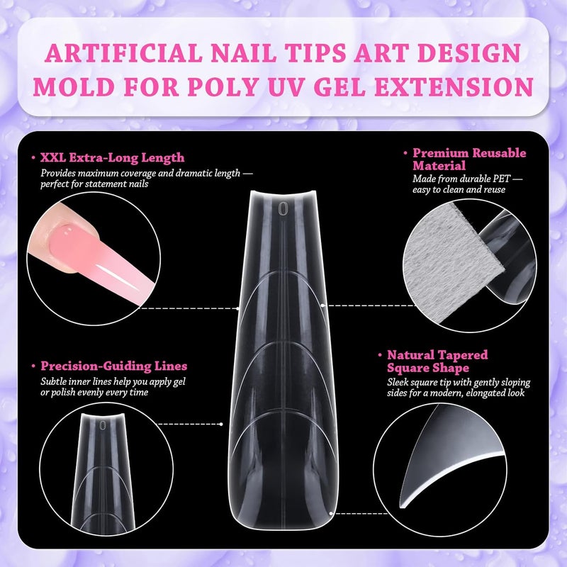 Outopen 150pcs Long Straight Stiletto Coffin Nail Forms Thicken Clear Coffin Shape Nail Mold for Polygel Acrylic Extension Full Cover Fake Press On Nail Molds for Beginners DIY Manicure,15 Sizes - Image 3